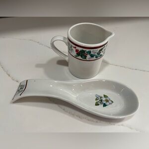 Majesticware Holly Creamer and Spoon Rest